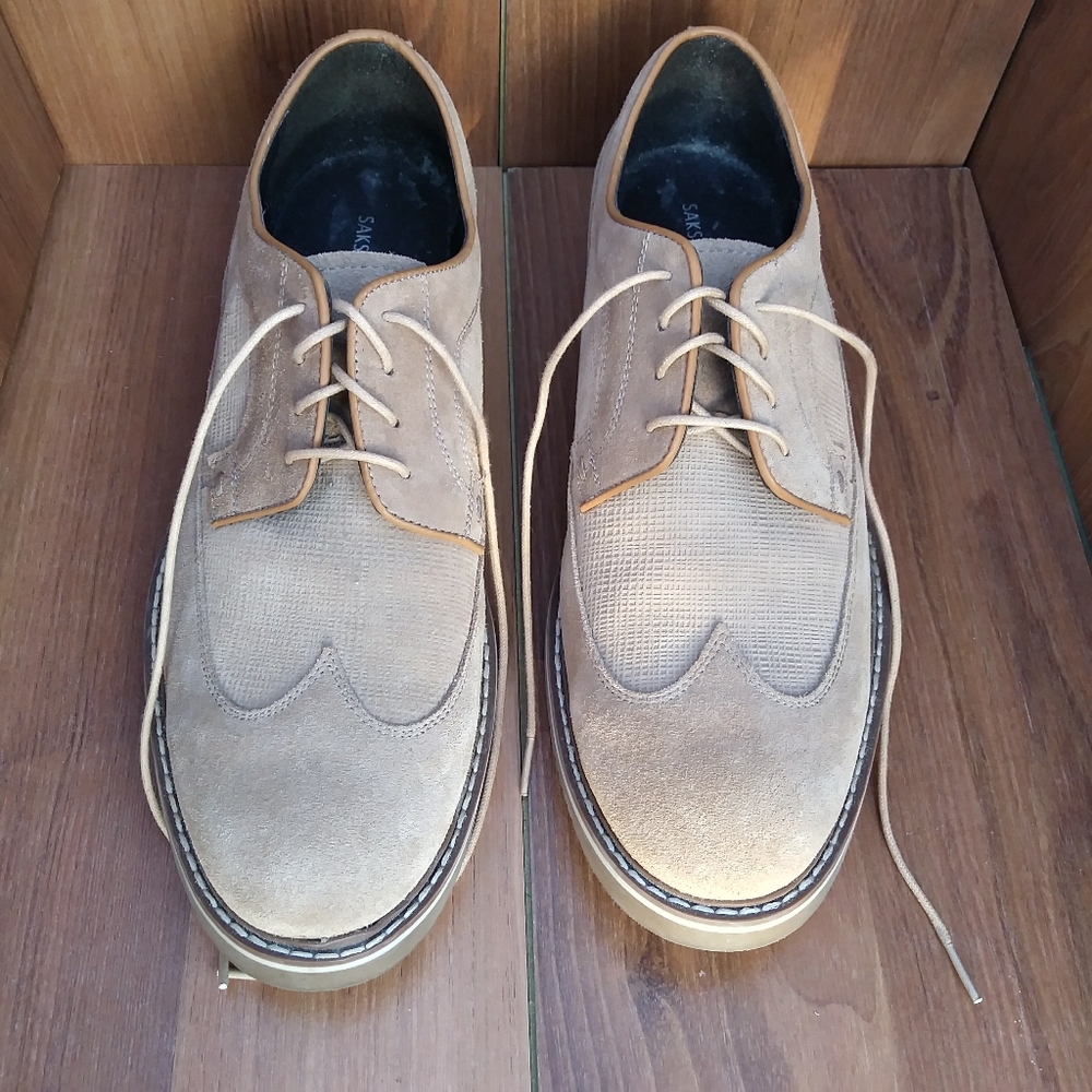 SAKS FIFTH AVENUE GERE TAN SUEDE OXFORD LACE UP MEN SHOE 8.5M